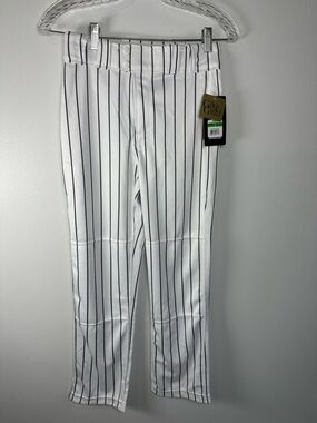 Rawlings White Baseball Pants with Black Pinstripes and Red Accent